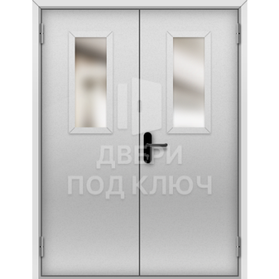 Серая противопожарная двупольная остекленная дверь EIS ДПК-18009